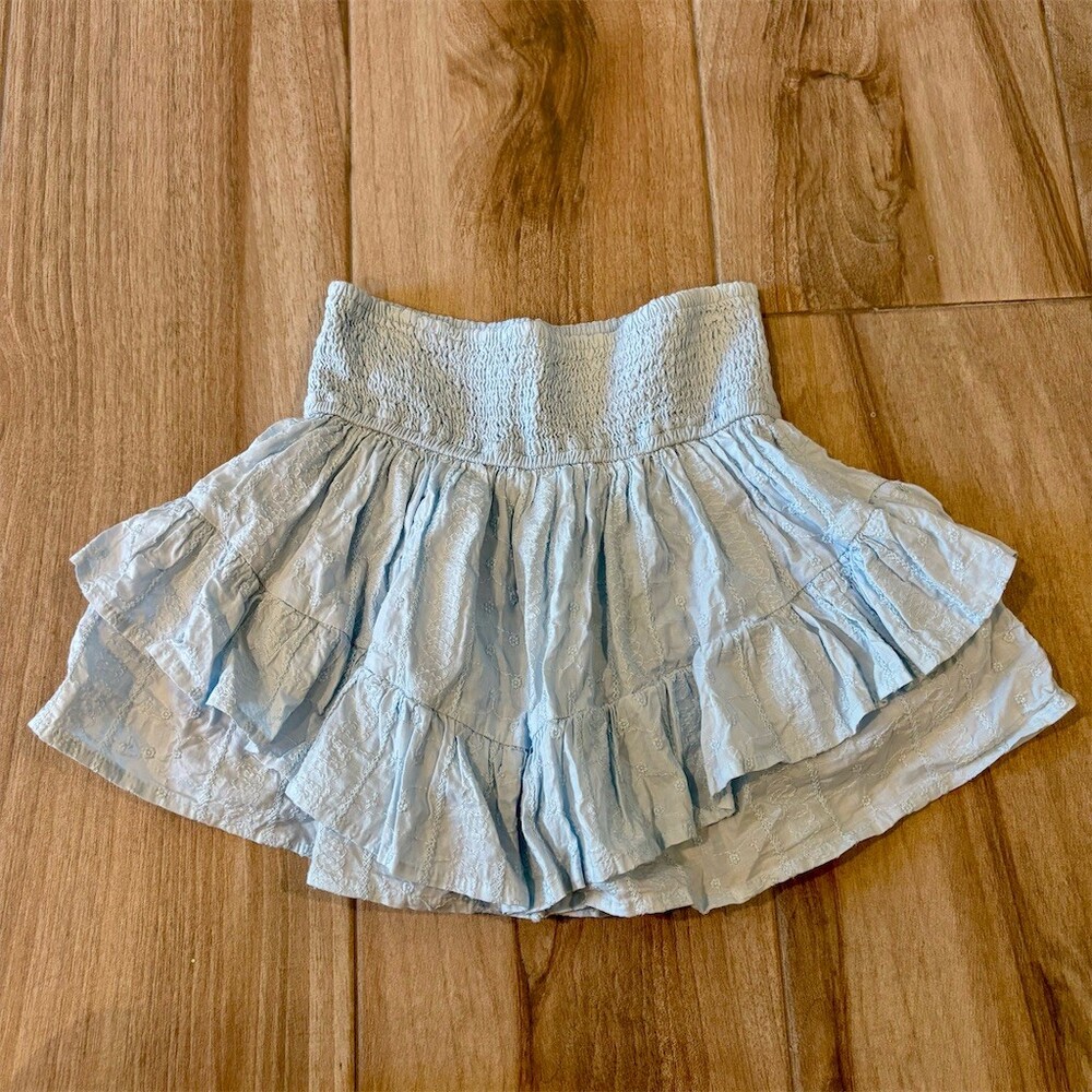 Abercrombie Kids Skort Girls 13/14 Light Blue Smocked Tiered Ruffle Floral